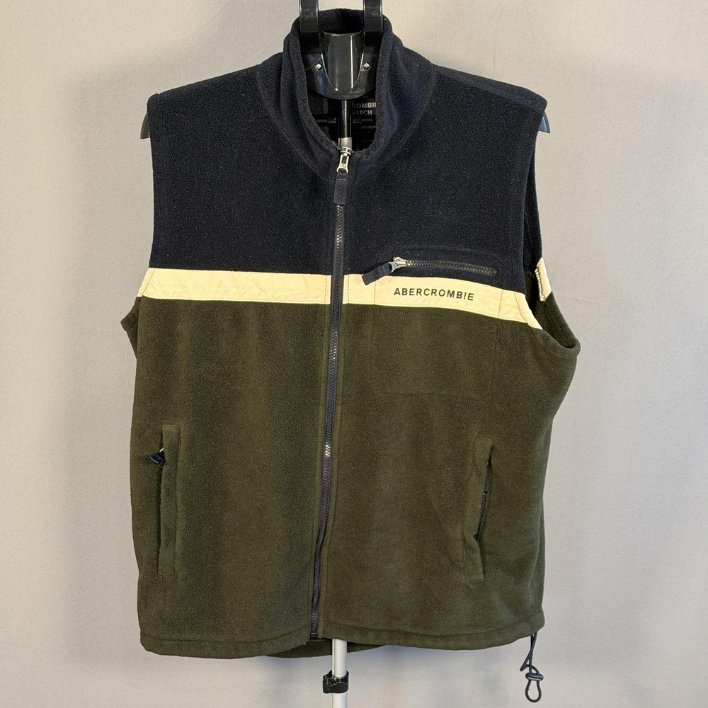 Abercrombie & Fitch Vest Mens Large Green Fleece Colorblock Full Zip Pockets